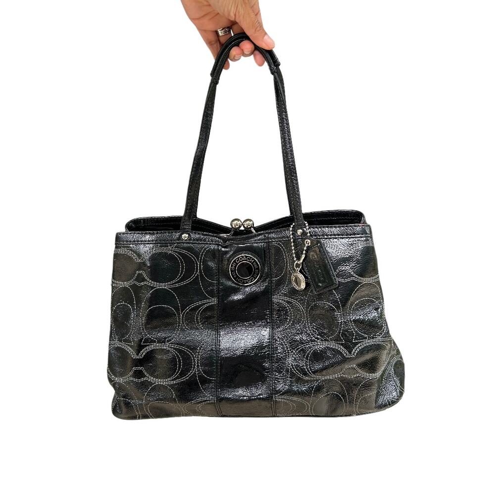 Coach Kisslock Carryall Shoulder Bag Patent Signature Satchel